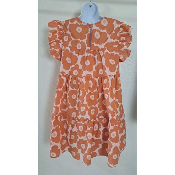 Jacquie the Label Sz M Daisy Babydoll Dress Orange Floral Tiered Ruffles Pockets - Picture 4 of 9